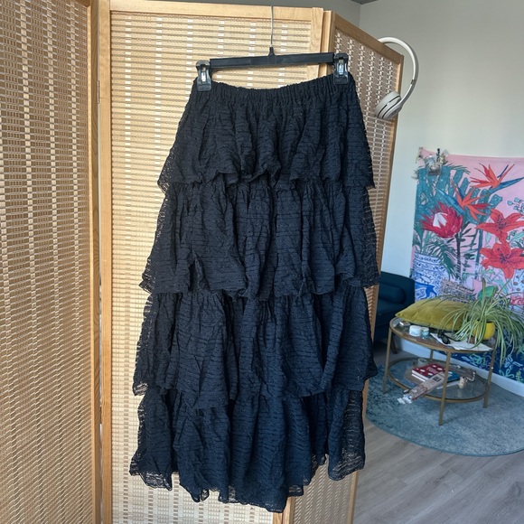 Free People Black Tiered A-Line Skirt - Picture 4 of 4